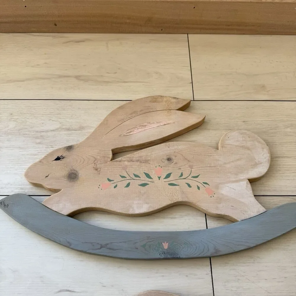 2 Handmade Wood Bunnies / Rabbits Wall Decor Cottage Core Farm House Prairie